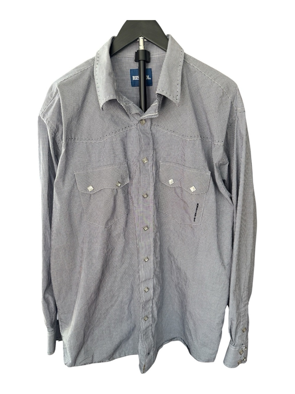 Resistol men’s blue and white plaid western snap button down long sleeve Size XL